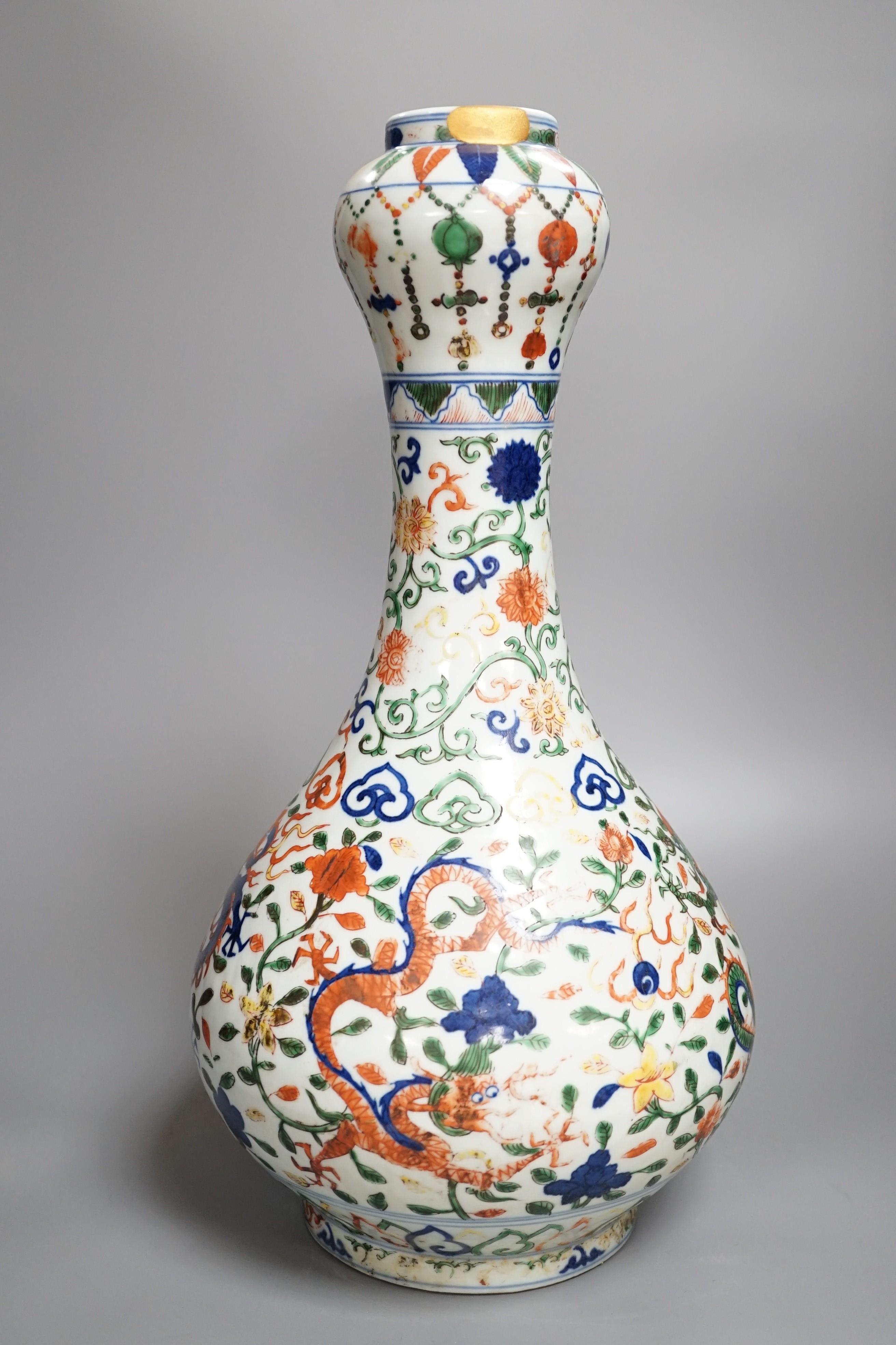 A Chine wucai 'dragon' vase, Jiajing mark, 19th/20th century, height 43cm